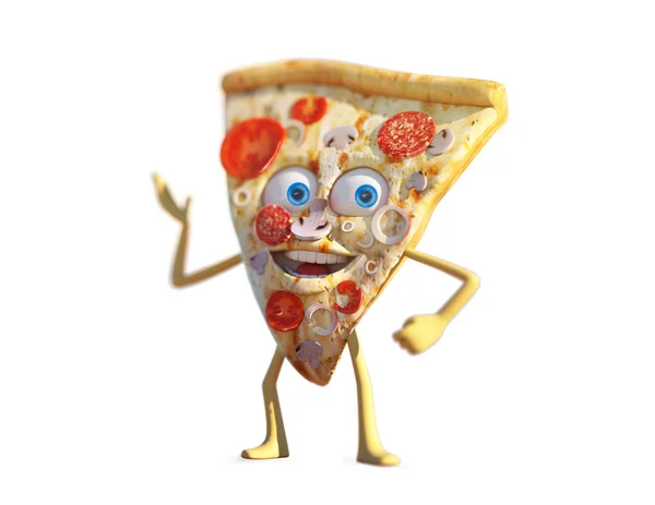 Illustration 3D tranche de pizza, personnage de dessin animé drôle, objet de pizza isolé — Photo