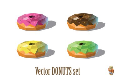 Donutvektör seti illüstrasyon; çikolata, çilek, nane, mellon 