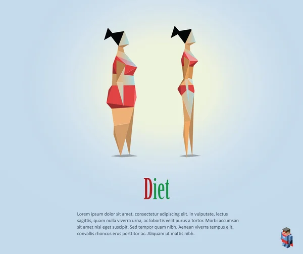 Векторна багатокутна ілюстрація дієти, жиру і стрункої дівчини — стоковий вектор