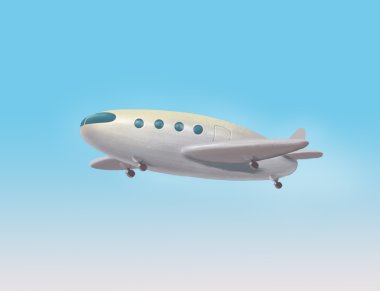 Mavi arka planda gölgeile beyaz yolcu uçağı ile İllüstrasyon posteri