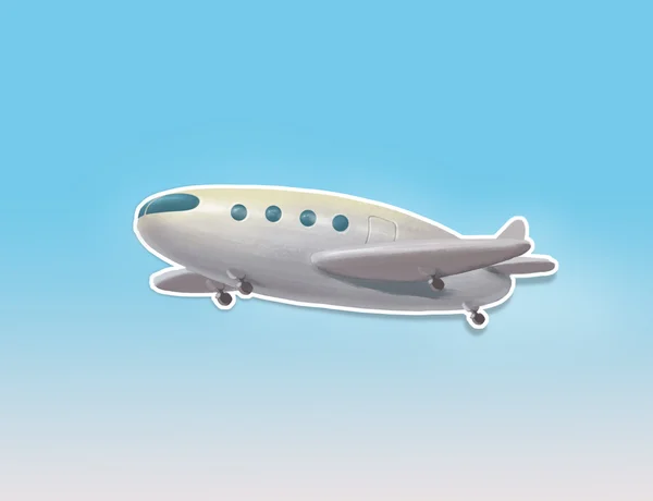 Illustrationsposter mit weißem Passagierflugzeug mit Schatten auf blauem Hintergrund — Stockfoto