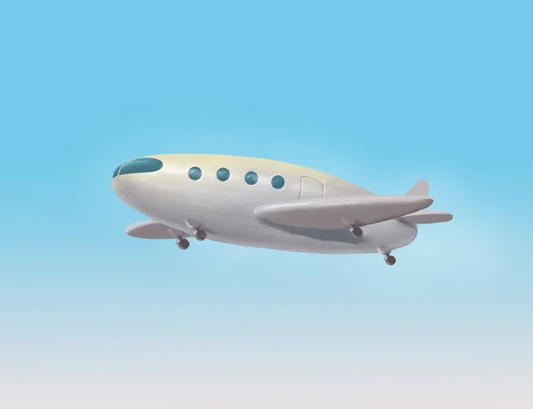 Illustration poster with white passenger airliner with shadow on blue background