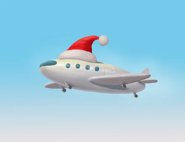 Illustration of aircraft in santa hat, Christmas plane icon — Stock Photo, Image