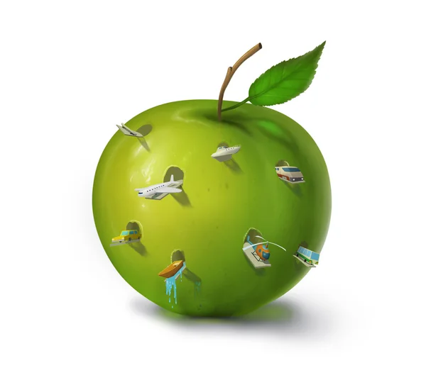 Illustration de Pomme verte avec différents types de transport à l'intérieur — Photo