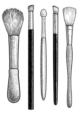 Makyaj fırçaları illüstrasyon, çizim, gravür, mürekkep, çizgi sanatı, vektör
