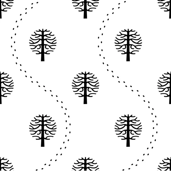 Seamless pattern with vector tree silhouette — Stock Vector
