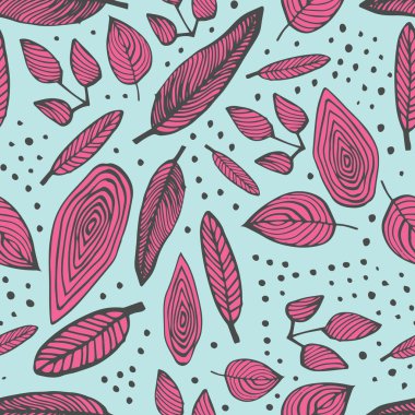 Doodle yaprakları ile sorunsuz vektör desen.