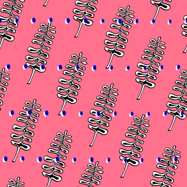 Fern doodle dalları ile sorunsuz vektör desen.
