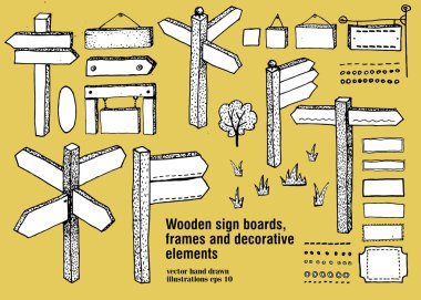Ahşap işaretler, çerçeveler, panoları. Vektör Icon set