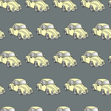 Sevimli arabalar sorunsuz vektör desen el ile çizilmiş