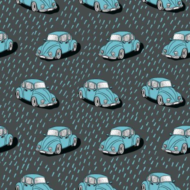 Sevimli arabalar sorunsuz vektör desen el ile çizilmiş