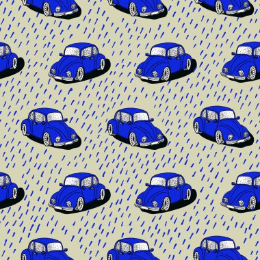 Sevimli arabalar sorunsuz vektör desen el ile çizilmiş
