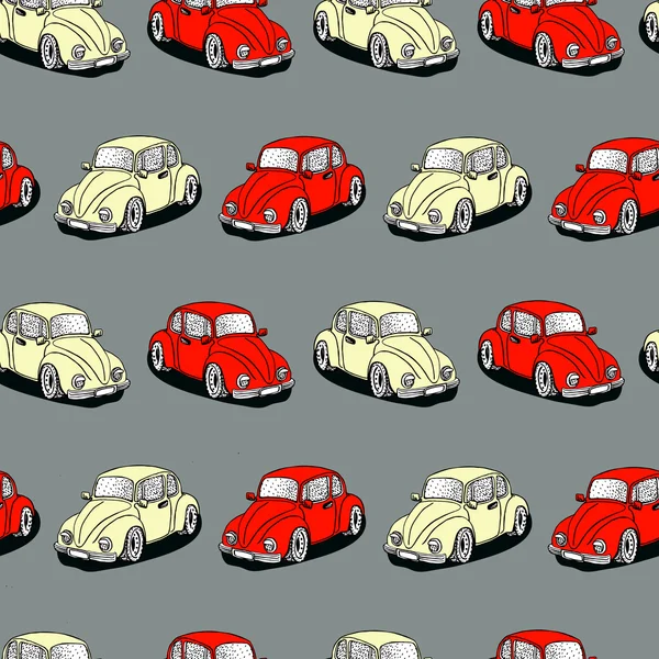 Modèle vectoriel sans couture avec des voitures mignonnes dessinées à la main — Image vectorielle