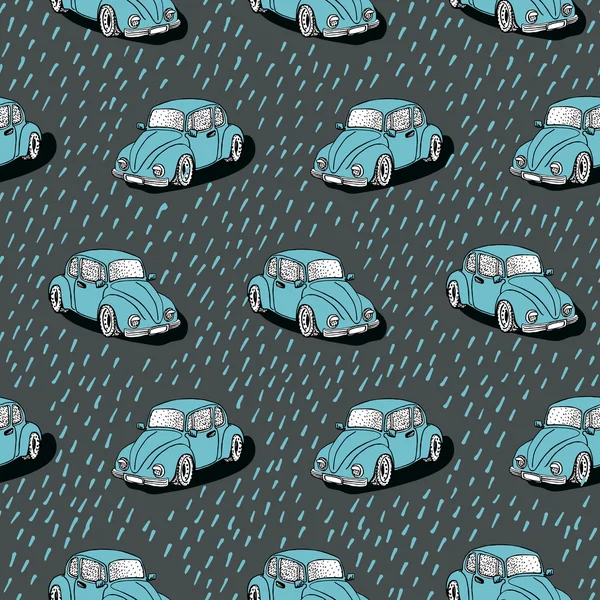 Seamless vector pattern with hand drawn cute cars — Stock Vector