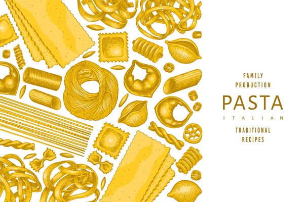 意大利面食设计模板 手绘病媒食物图解 不同背景的复古面食 — 图库矢量图片
