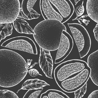 El çizimi eskiz tarzı, pürüzsüz desen. Tebeşir tahtasında organik taze meyve vektör çizimi. Retro meyve arkaplanı