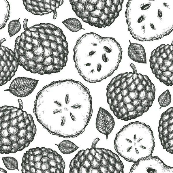 Dibujo Dibujado Mano Estilo Cherimoya Patrón Sin Costuras Ilustración Orgánica — Vector de stock