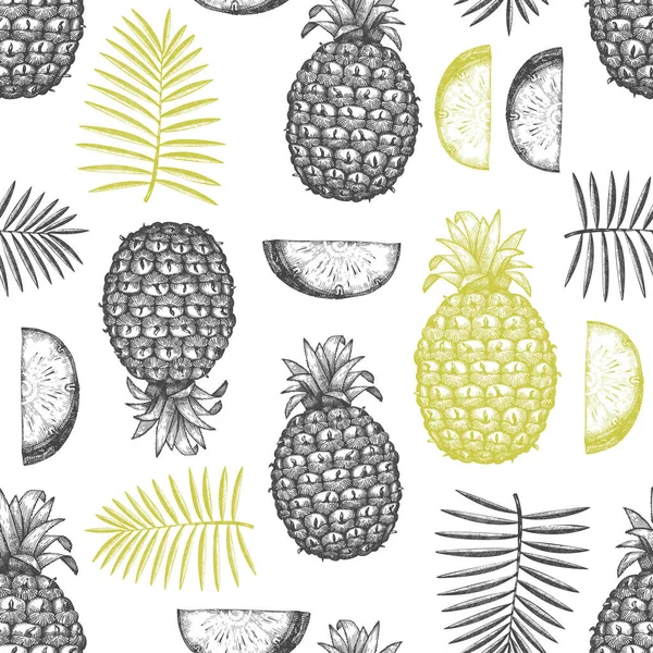 Handgezeichnete Skizze Stil Ananas Nahtlose Muster Organische Vektordarstellung Frischer Früchte — Stockvektor