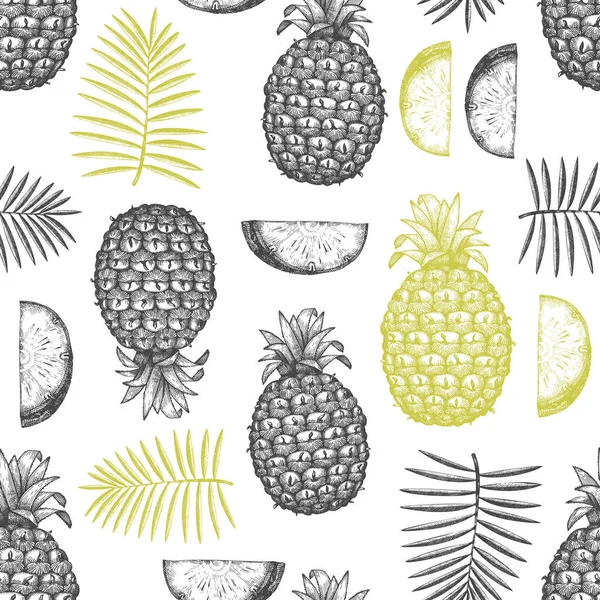 Ręcznie Rysowane Szkic Styl Ananas Bezszwowy Wzór Organiczny Świeży Wektor — Wektor stockowy