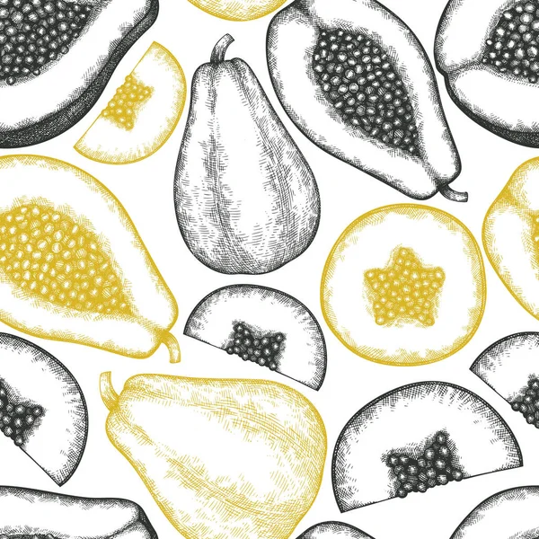 Dibujo Dibujado Mano Estilo Papaya Patrón Sin Costuras Ilustración Orgánica — Archivo Imágenes Vectoriales