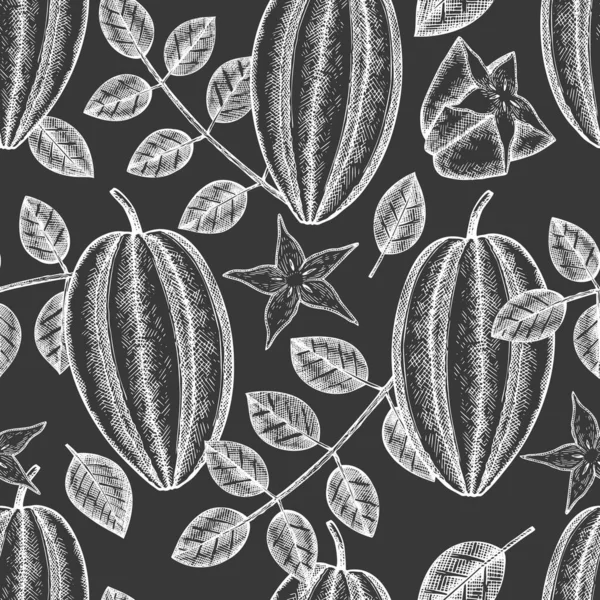 Ручной Рисунок Стиль Карамболы Бесшовный Узор Органическая Векторная Иллюстрация Свежих — стоковый вектор