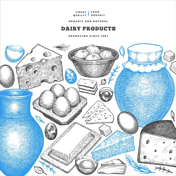 Çiftlik Gıda Tasarım Şablonu Çizimi Vektör Sütçü Çizimi Şlenmiş Stil — Stok Vektör