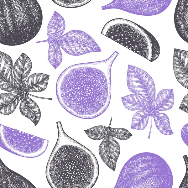 Dibujado Mano Higo Frutas Patrón Sin Costura Ilustración Orgánica Vectores — Archivo Imágenes Vectoriales