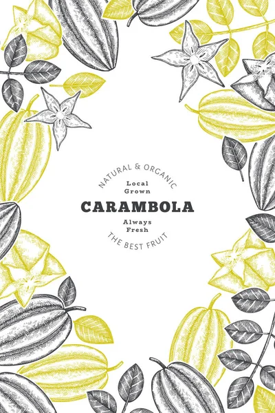 Elle Çizilmiş Eskiz Tarzı Carambola Afişi Organik Taze Meyve Vektörü — Stok Vektör
