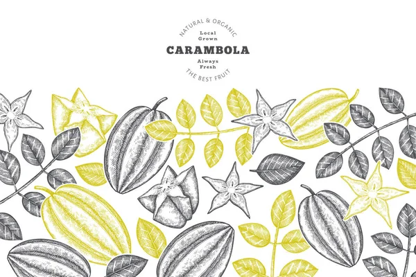 Elle Çizilmiş Eskiz Tarzı Carambola Afişi Organik Taze Meyve Vektörü — Stok Vektör
