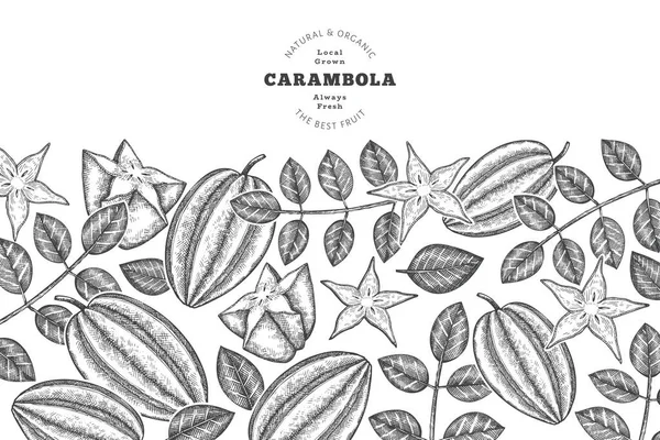 Stendardo Carambola Stile Schizzo Disegnato Mano Illustrazione Biologica Del Vettore — Vettoriale Stock