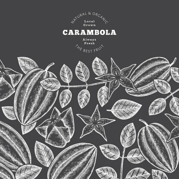 Hand Drawn Sketch Style Carambola Banner Organic Fresh Fruit Vector — Stock Vector