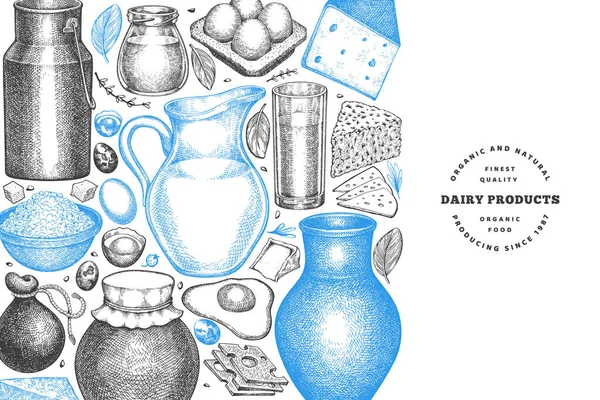 Vzor Pro Design Zemědělských Potravin Ručně Kreslené Vektorové Ilustrace Mléka — Stockový vektor