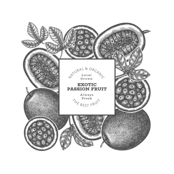 Desenho Mão Estilo Esboço Banner Maracujá Ilustração Orgânica Vetor Frutas —  Vetores de Stock