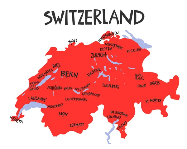 Vektor Handgezeichnete Stilisierte Landkarte Der Schweiz Reiseillustration Der Schweizer Eidgenössischen — Stockvektor