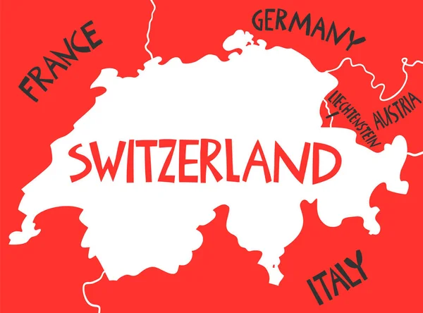 ベクトルハンドはスイスの様式化された地図を描いた 旅行イラスト 地理図 ヨーロッパ地図要素 — ストックベクタ