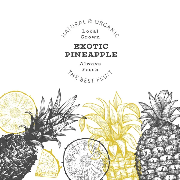Met Hand Getekend Schets Stijl Ananas Banner Biologische Vers Fruit — Stockvector
