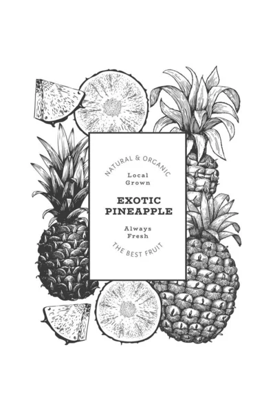 Stendardo All Ananas Disegnato Mano Illustrazione Biologica Del Vettore Della — Vettoriale Stock