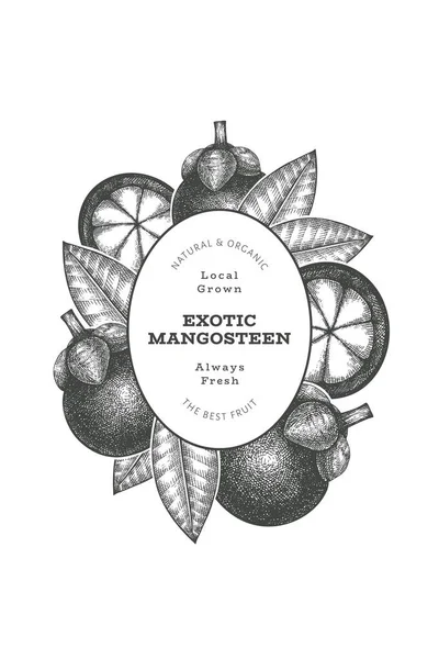 Hand Drawn Sketch Style Mangosteen Design Template Organic Fresh Food — Stock Vector
