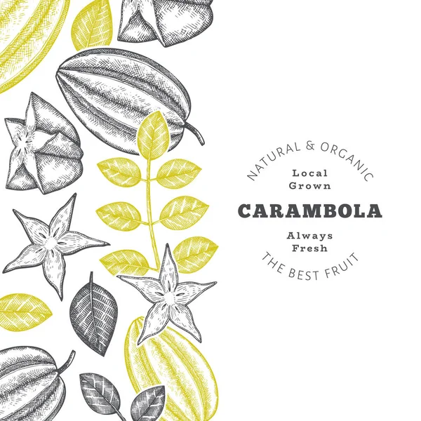 Banner Carambola Estilo Esboço Desenhado Mão Ilustração Orgânica Vetor Frutas —  Vetores de Stock