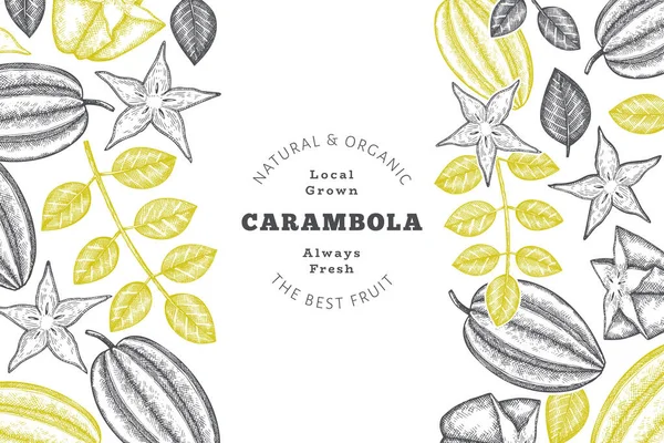 Banner Carambola Estilo Esboço Desenhado Mão Ilustração Orgânica Vetor Frutas —  Vetores de Stock