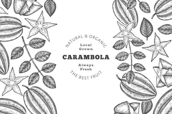 Handritad Skiss Stil Carambola Banner Ekologisk Färsk Frukt Vektor Illustration — Stock vektor