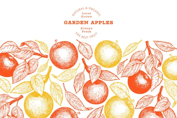Modelo Design Filial Apple Vetor Desenhado Mão Ilustração Fruto Jardim — Vetor de Stock