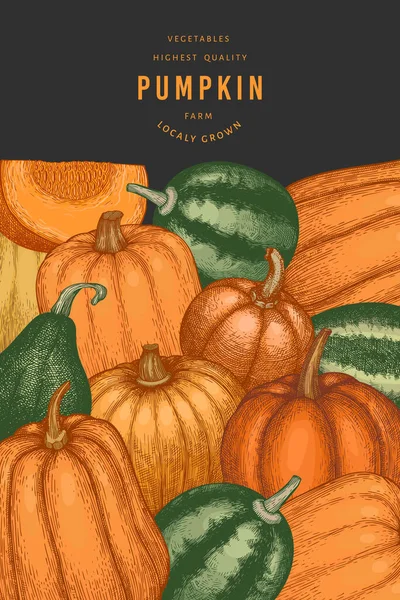 Pumpkin Color Design Template Vector Hand Drawn Illustrations Thanksgiving Backdrop — Stock Vector