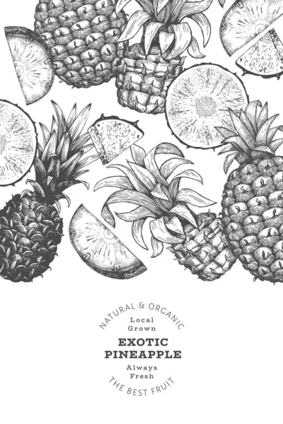 Met Hand Getekend Schets Stijl Ananas Banner Biologische Vers Fruit — Stockvector