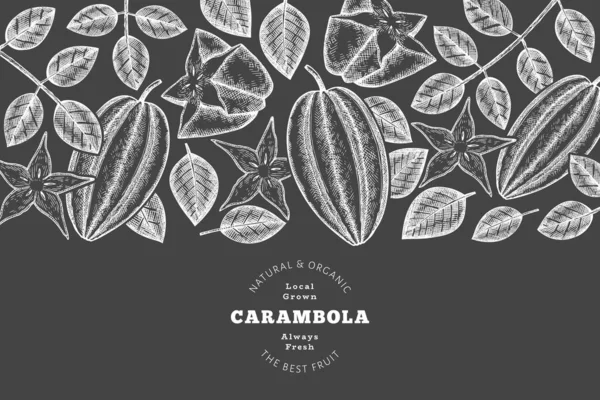 Handritad Skiss Stil Carambola Banner Ekologisk Färsk Frukt Vektor Illustration — Stock vektor