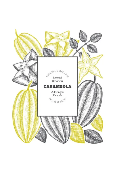 Banner Carambola Estilo Esboço Desenhado Mão Ilustração Orgânica Vetor Frutas —  Vetores de Stock