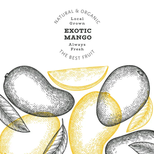 Bannière Mangue Dessinée Main Illustration Vectorielle Fruits Frais Biologiques Modèle — Image vectorielle