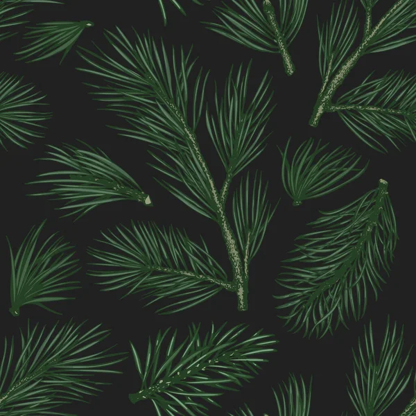 圣诞手绘矢量无缝图案 老式植物图解 冬季植物的圣诞横幅 松树的背景 — 图库矢量图片