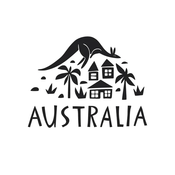 Вектор Малював Стилізовану Карту Австралії Ілюстрація Подорожі Австралійської Співдружності Намальований — стоковий вектор