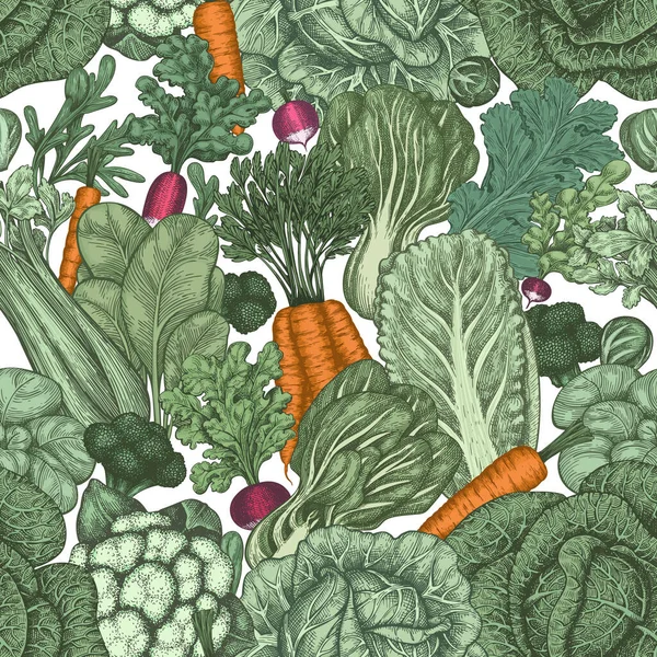 Légumes Vintage Dessinés Main Motif Sans Couture Vecteur Aliments Frais — Image vectorielle